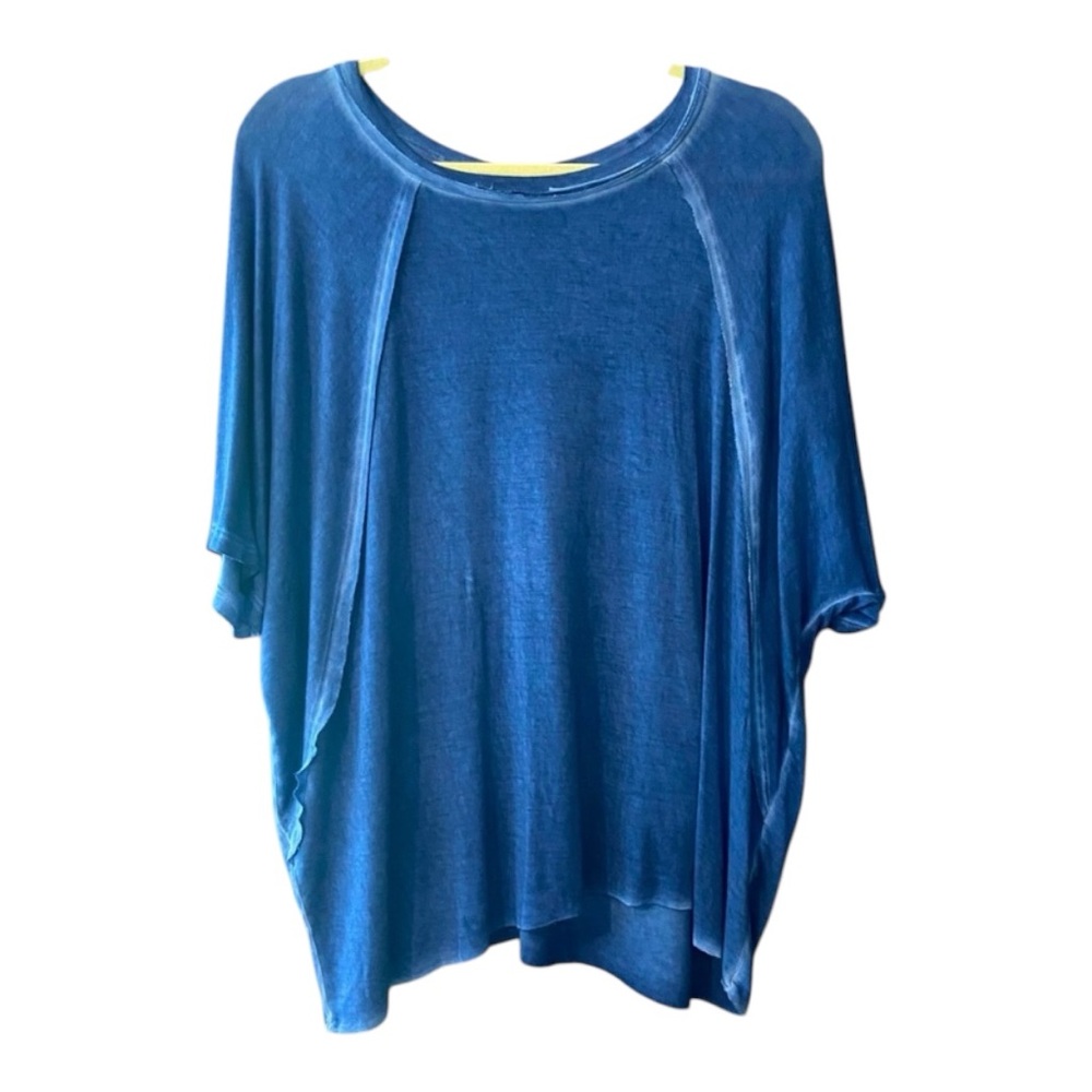 Blue Burnout Distressed Oversized T-Shirt with Batwing Sleeves - Size M
